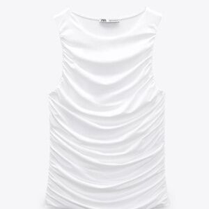 ZARA SLEEVELESS BRIGHT WHITE RUCHED TOP SIZE SML